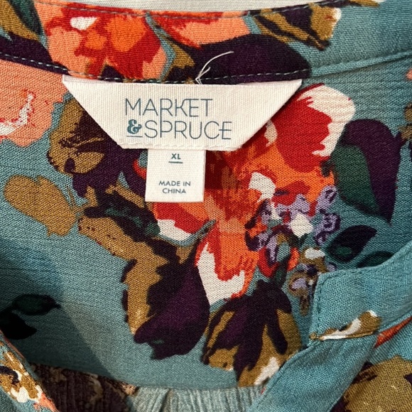 Market & Spruce Women's Spring Floral Teal Top Size XL - Picture 5 of 8